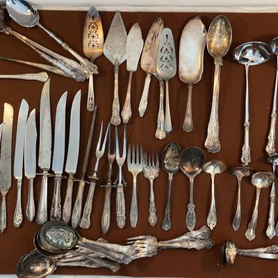 Silverplated Serving Ladles, Spoons, Knives; Cake Servers - Antique