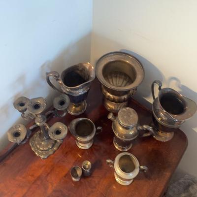 Silver Plate Large Items- Heavy- Candelabra, Pitcher, Carafe, Creamer 