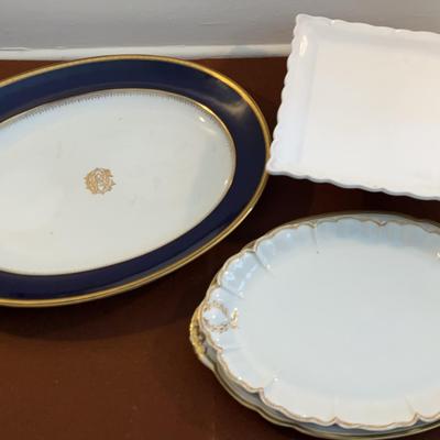 Fine China Platters: Haviland, Pirkenhammer, Limoges, Ceriart- Gold Rim, Square Pedestal 4 Pcs