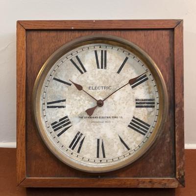 Antique “The Standard Electric Time Co.” Oak Factory Wall Clock, c 1914