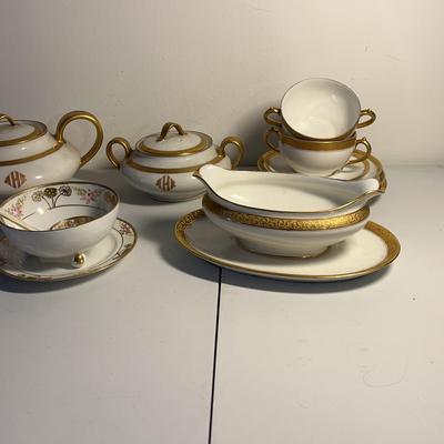 Limoges Gravy Bowl, Tea Cups & Saucers, Haviland Limoges Tea Pot & Sugar Bowl, Nippon 3 Item Set