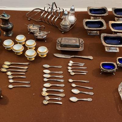 Vintage and Antique Silverplated Salt & Pepper Bowls, Shakers, and Salt Spoons - Royal Blue Glass