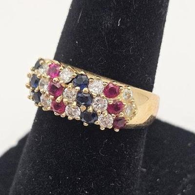 Vintage 14k Diamond, Ruby & Sapphire Ring Size 5