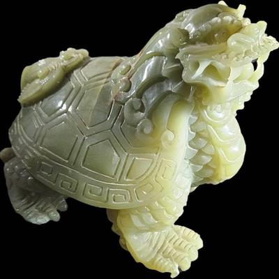 Hand-Carved Jade Dragon Turtle Figurine – Feng Shui Wealth Symbol