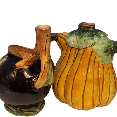 Pumpkin Teapot and Olive Decanter 