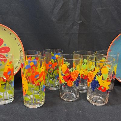 Vintage Drinking Glasses And Decorative Plates 