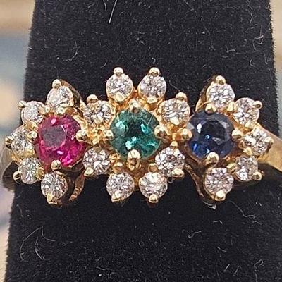 Vintage 18k Diamond & Gemstone Ring