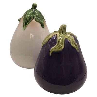 Porcelain Eggplant Decorative Figurines Set Of Two