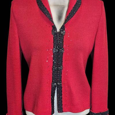 St. John Evening Red & Black Knit Sweater Size 4