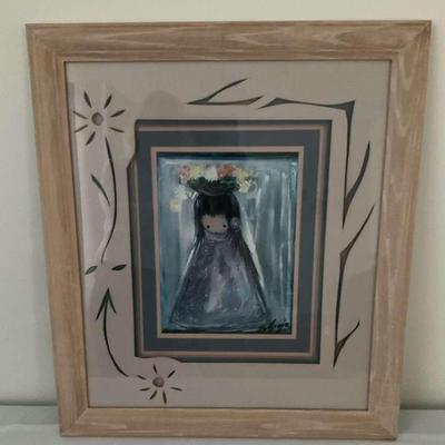 DeGrazia Painting Of Child With Flowers On Her Head