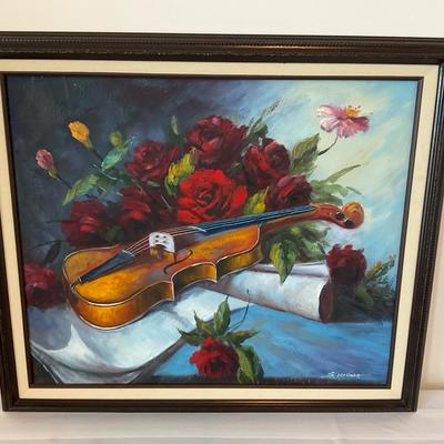 Signed Painting Of A Violin