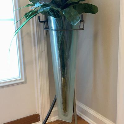 Tall, Metal And Glass Floral Vase