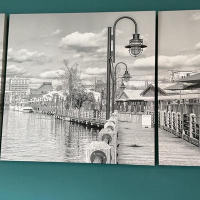 Three-Piece Canvas Possibly Wilmington Waterfront