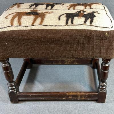Upholstered Natural Fibers Stool with Southwestern Motif