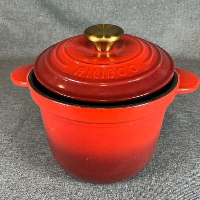 Red Enameled Cast Iron Pot With Lid