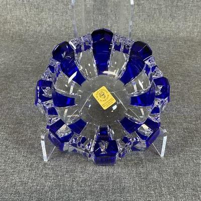 Caesar Crystal Bohemiae Stripe Medium Pistachio Bowl Cobalt
