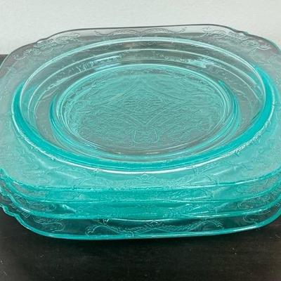 Indiana Glass Federal Madrid Recollection Aqua Salad Plates(4)