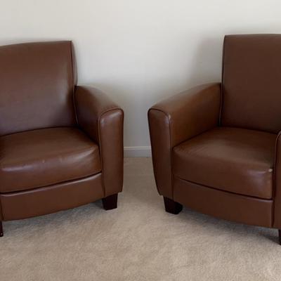 Pair Of Very Nice Brown Leather Like Club Chairs.