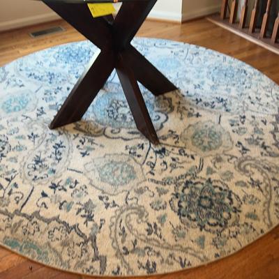 Round Blue And White Area Rug