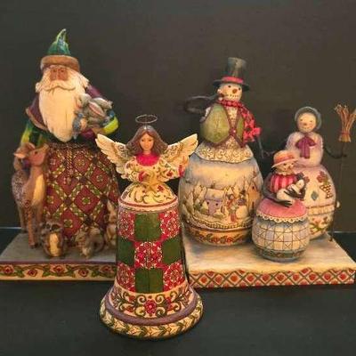 Jim Shore Figurines with Snowman Family, Angel and Santa With Animals