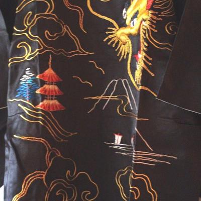 Vintage Chinese Dragon Open Kimono Robe Jacket Duster