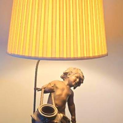 Auguste Moreau 19th Century French Patinated Bronze Lamp
