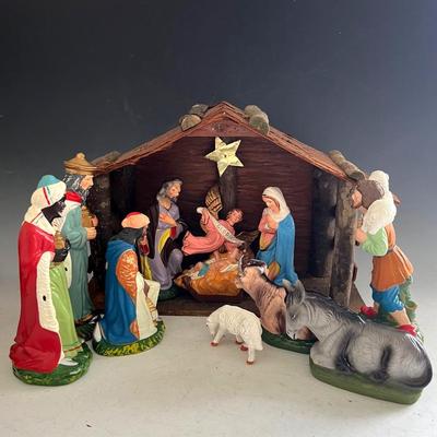 Vintage Japanese Plaster Nativity Set
