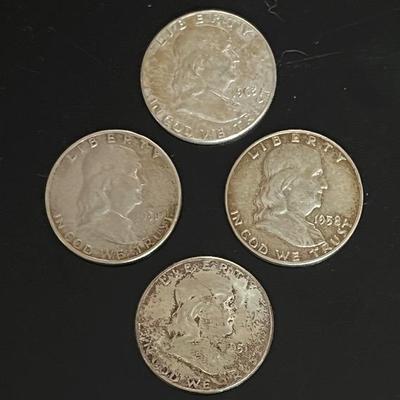 Franklin Silver Half Dollars (4) 1951-1958