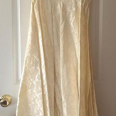 1950s Cream Brocade Formal Dress with Belt and Veil 