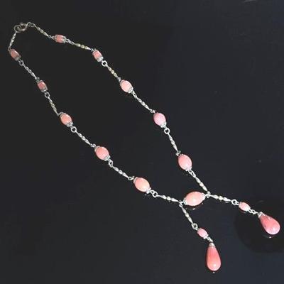 Art Nouveau Era Coral and Brass Necklace 