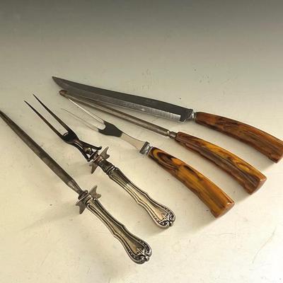 Two Carving Sets, One with Sterling Handles 