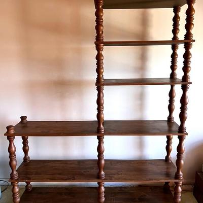 MCM Tiered Wood Spindle Shelf Unit