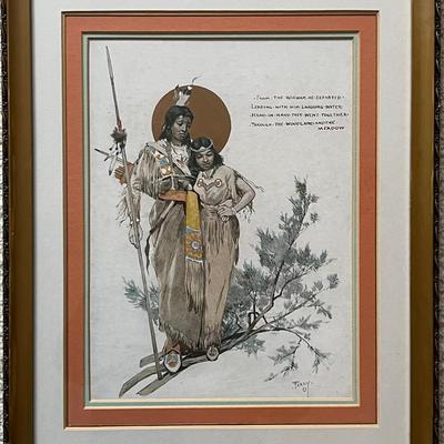 Lithographic Print “Hiawatha’s Wooing” After H.F. Farny