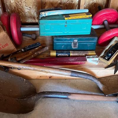 Hand Tools & Various Garage Items With Barbell & Weights