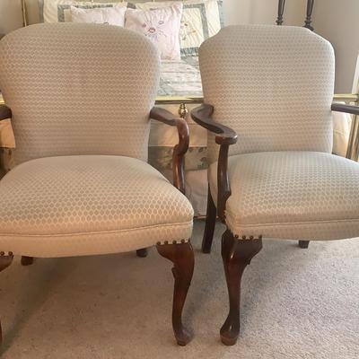 Two Queen Anne Style Arm Chairs With Matching Fabric