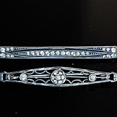 .925 Sterling Silver Rhinestone Bar Pins, Antique 