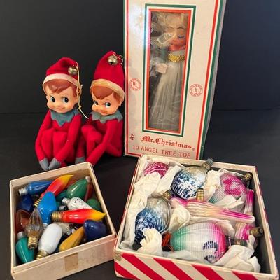 Vintage Christmas With Pixie Elves, Angel Tree Topper, Birds & Lantern Bulbs 