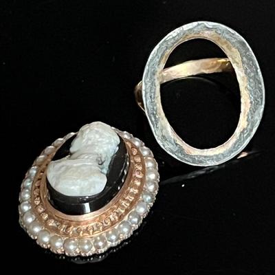 Antique 10K Gold Seed Pearl Cameo Ring *As Is