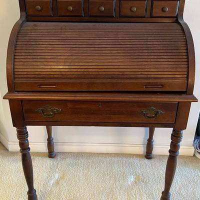 Roll-Top Secretary Desk By Jasper Cabinet Co. With Chair