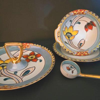 Vintage Noritake Lusterware Handle Serving Plate, Soup Bowl with Under Plate