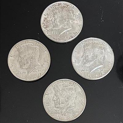 1964 Kennedy Silver Half Dollar (90% Silver) and 1966, 1967 & 1968 Kennedy Halves 40% Silver 