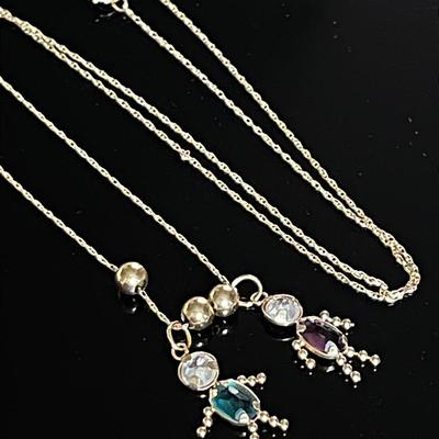 14K Yellow Gold Chain with Two 14K Semi Precious Stone Figural Charms 