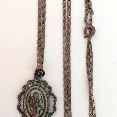 Sterling Miraculous Medal Pendant And Chain
