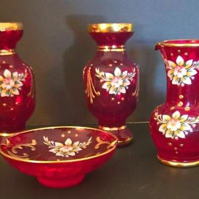 Bohemian Hand Painted Ruby Glass Decor (4)
