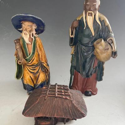 Vintage Chinese Ceramic Figurines and Hut 