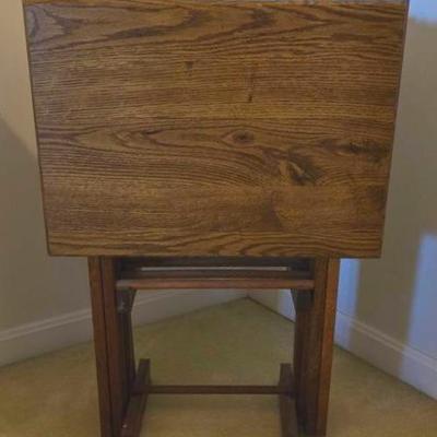 Vintage Wood Folding TV Tray Tables, Set Of 4
