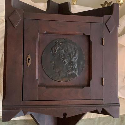 19th Century Walnut Hanging Corner Cabinet With Bas-relief Plaque By Henry F. Farny 1881