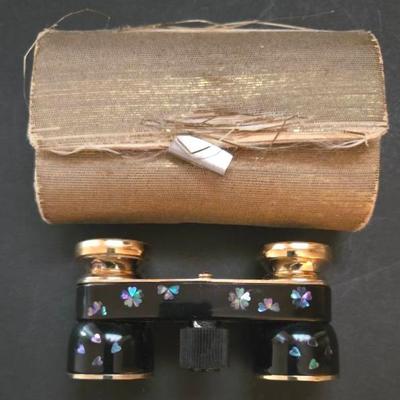 Vintage Mignon Japan Abalone Black Enamel Opera Glasses