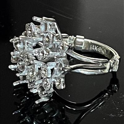 14K White Gold Cluster Ring Sans Stones