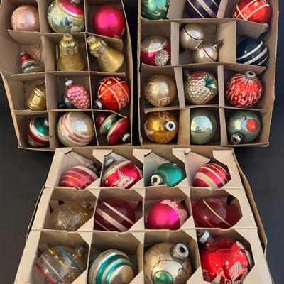 3 Boxes Of Antique/Vintage Blown Glass Christmas Ornaments With Shiny Brite & Others